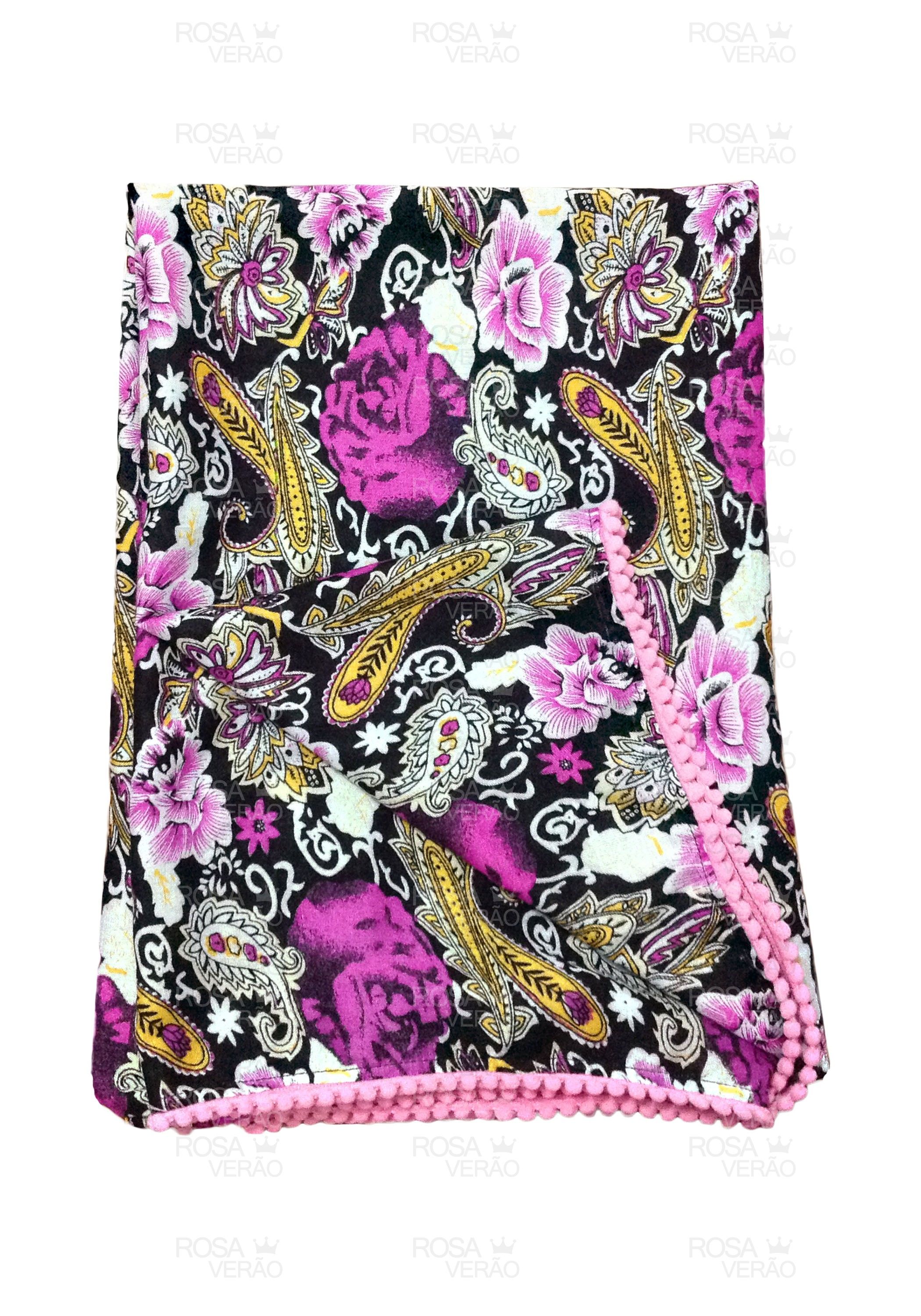 Canga de Praia Pompom Floral Dunas — Rosa Verão