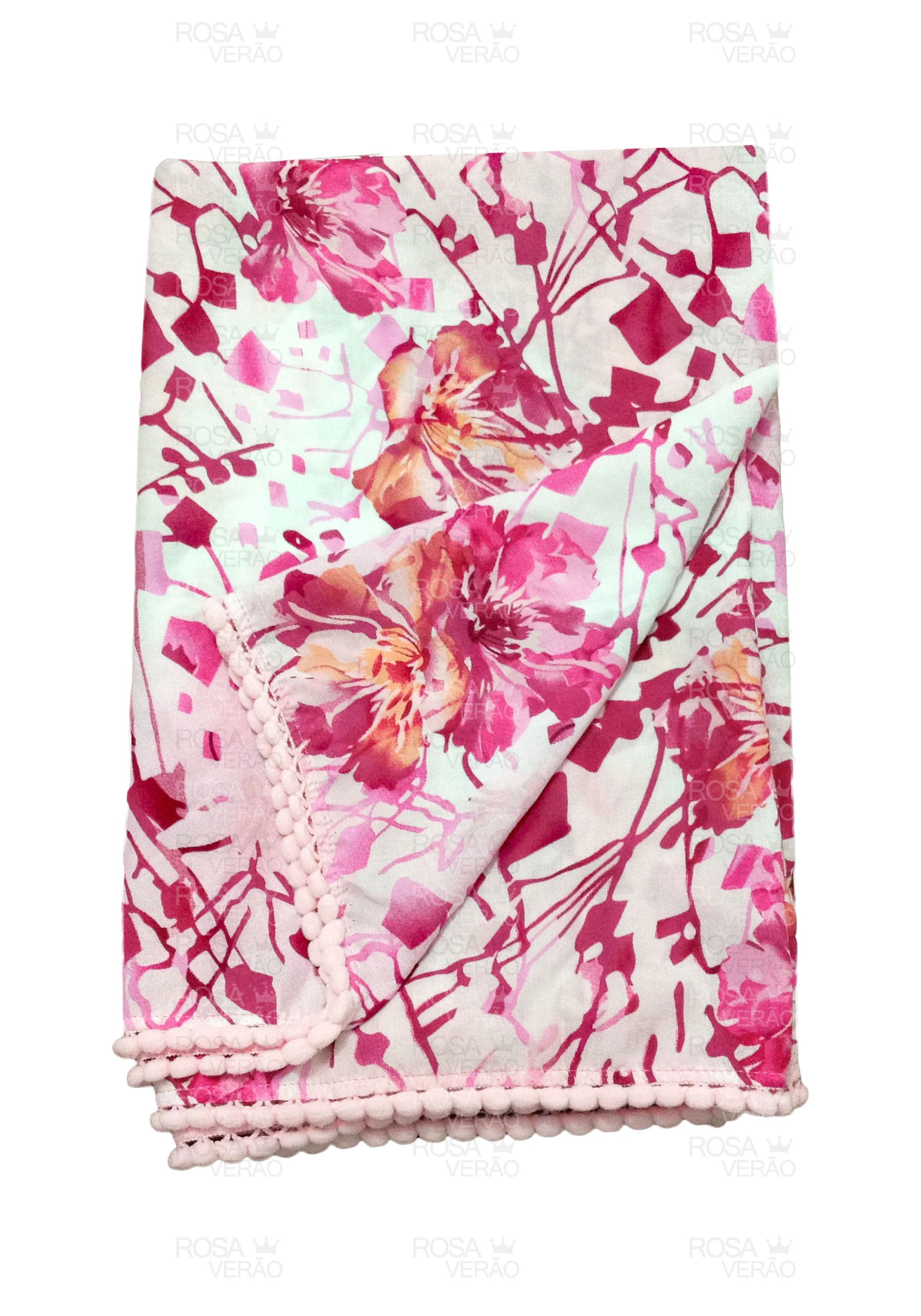 Canga de Praia Pompom Floral Ibiza — Rosa Verão
