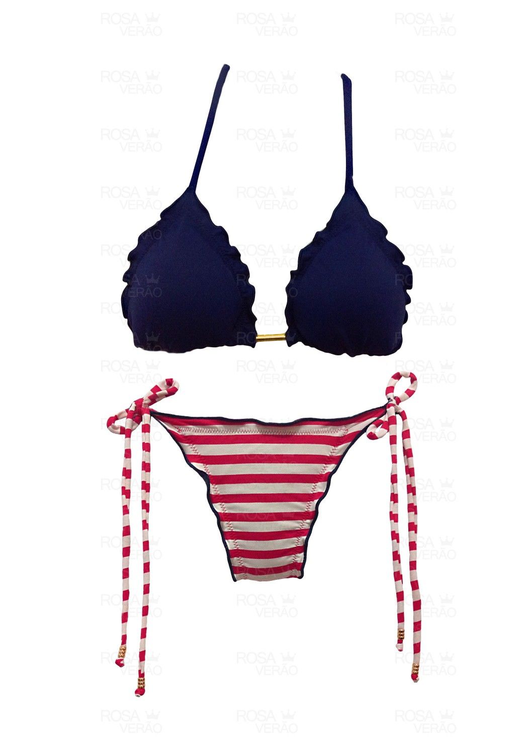 Biquíni Ripple Marinho e Vermelho - Empina Bumbum