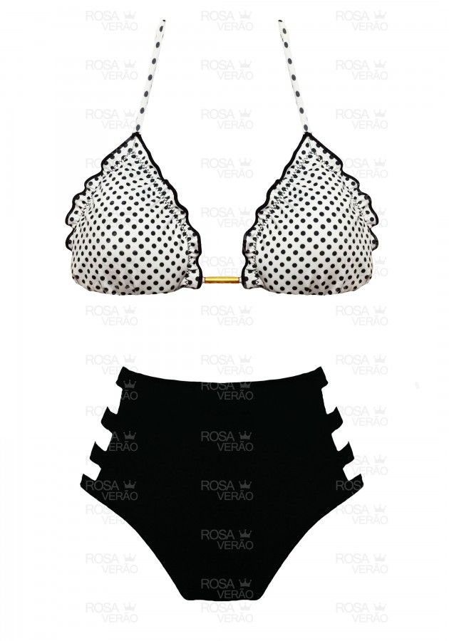 Biquíni Cintura Alta Recortes - Hot Pants - Bolinhas Biquíni Cintura Alta Recortes - Hot Pants - Bolinhas