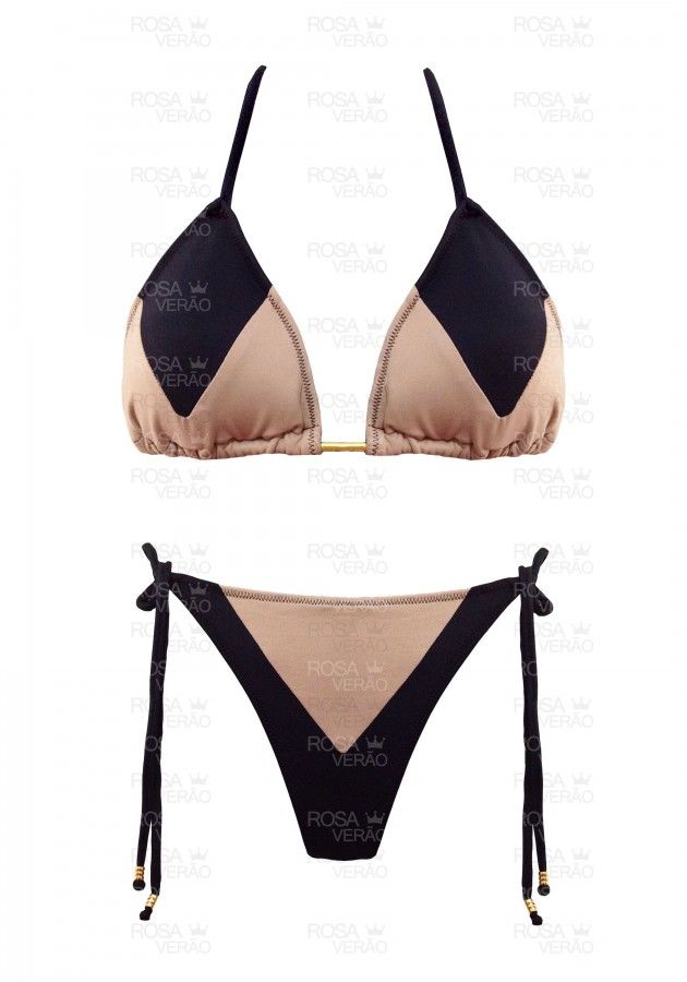 Biquíni Cortininha Bicolor Preto e Nude - Empina Bumbum Biquíni Cortininha Bicolor Preto e Nude - Empina Bumbum
