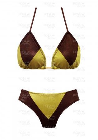 Biquíni Bicolor Marrom e Dourado Fixo - Empina Bumbum Biquíni Bicolor Marrom e Dourado Fixo - Empina Bumbum