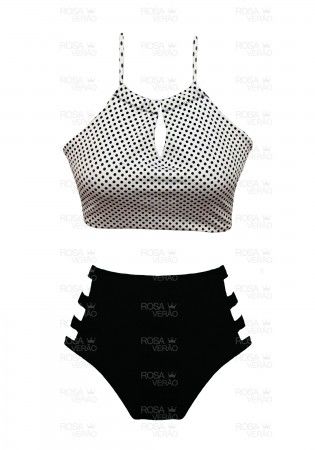 Biquíni cropped Cintura Alta Recortes - Hot Pants - Bolinhas Biquíni cropped Cintura Alta Recortes - Hot Pants - Bolinhas