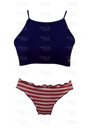 Biquíni Cropped Marinho e Marinheiro - Empina Bumbum Biquíni Cropped Marinho e Marinheiro - Empina Bumbum