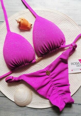 Biquíni Empina Bumbum Regulável Lurex Rosa Pink