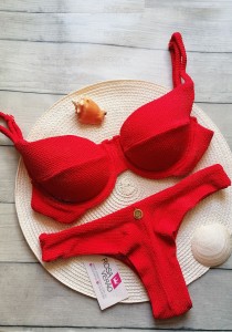 Biquíni Aro Meia Taça Texturizado Vermelho