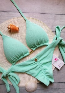 Biquíni Cortininha Empina Bumbum Creponado Verde Água