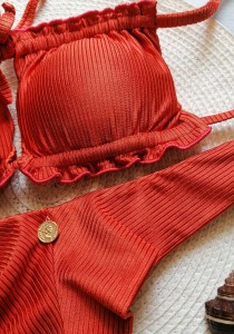 Biquíni Cortininha Quadrado Canelado Terracota