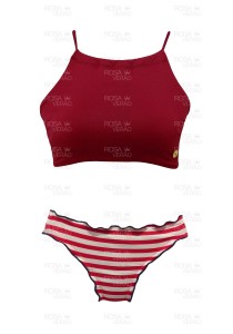 Biquíni Cropped Marsala e Marinheiro - Empina Bumbum