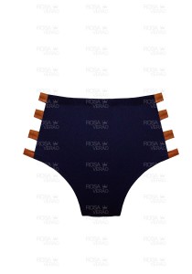 Calcinha Cintura Alta Tiras - Hot Pants - Marinho e Bronze