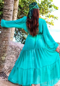 Saída de Praia Manga Longa Bufante Azul Turquesa