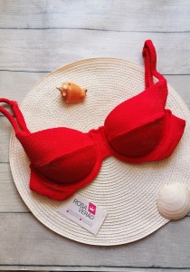 Top De Biquíni Aro Meia Taça Texturizado Vermelho